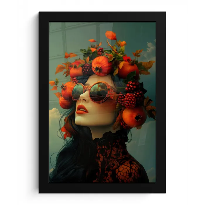 Vrouw - Granaatappel - Herfst - Zonnebril fotolijst zwart zonder passe partout klein -3d