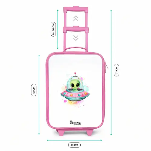 Groene alien in kleurrijke UFO Kinderkoffer - Roze klein -productfoto_formaten