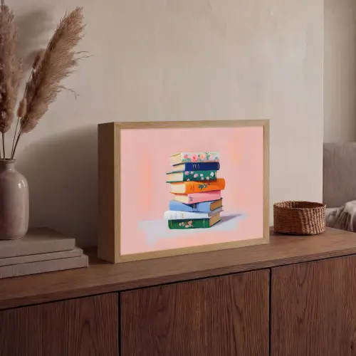 Boeken - Stapel - Kleurrijk Light Box met batterij (Wandlamp) middel -sfeer2