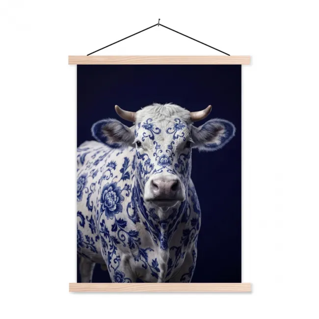 Schoolplaat - Koe - Delfts - Blauw - Artistiek