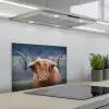 Schotse Hooglander - Koeienkop - Landschap - Natuur - Koe keuken achterwand spatscherm klein -3d_schuin