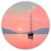 Zeilboot - Roze zee - Zonsondergang - Bergen Wandcirkel kunststof plaat 5mm dik klein -3d