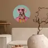 Hond - Overhemd - Bloemen - Bril Wandcirkel behangsticker klein -sfeer1