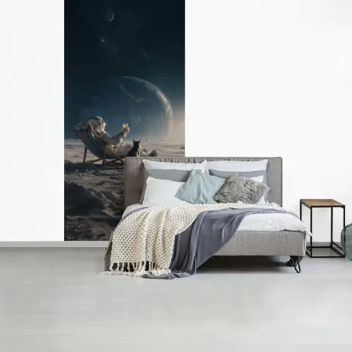Maan - Kat - Astronaut - Ruimte fotobehang vinyl groot -slaapkamer