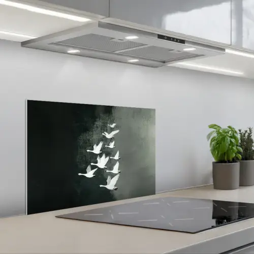 Vogel - Japandi - Groen keuken achterwand spatscherm klein -3d_schuin