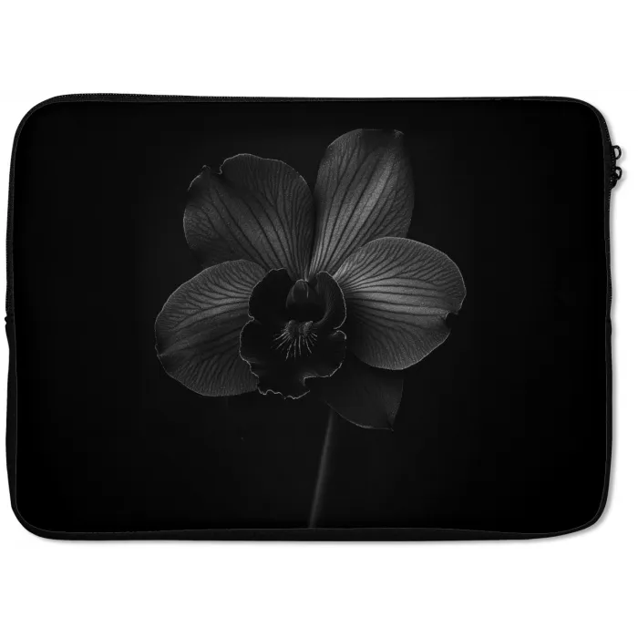 Zwart - Bloem - Orchidee laptophoes neopreen klein -zkaufland3dotto