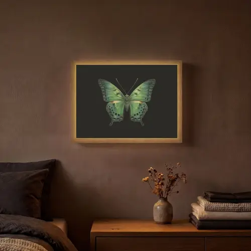 Vlinder - Groen - Diepte Light Box met batterij (Wandlamp) middel -sfeer4