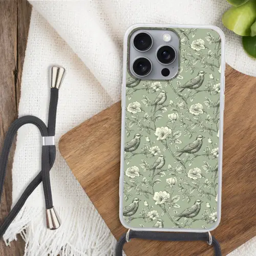 Klassiek - Botanisch - Groen Hoesje iPhone 16 Pro Max met koord klein 804 -sfeer4