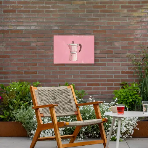 Roze - Mokkapot - Illustratie - Koffie Tuinposter op houten frame 2 cm dik klein -sfeer3
