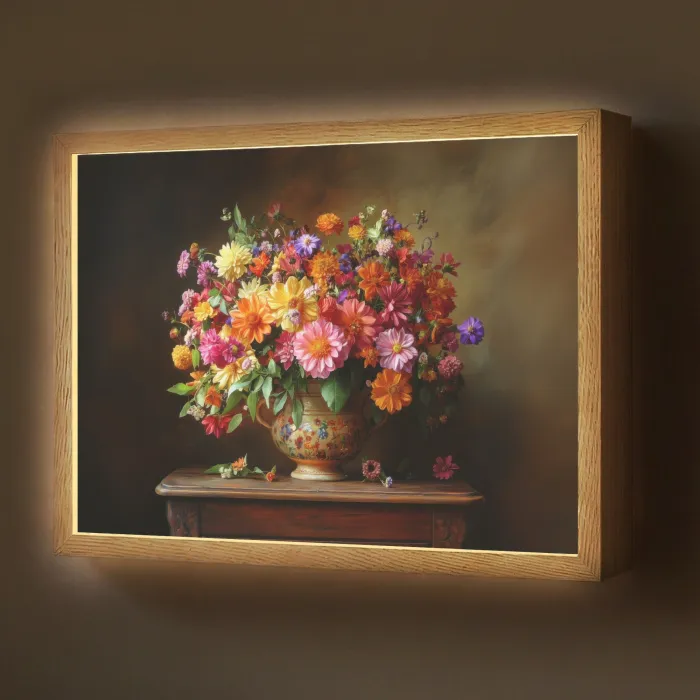 Kleuren - Boeket - Vaas - Hout Light Box met batterij (Wandlamp) middel -z3d_website