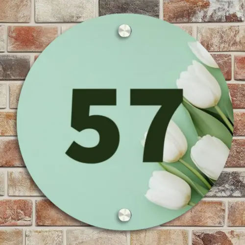 Witte tulpen - Traditioneel Naambord Rond klein -sfeer2
