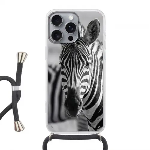 Zebra's - Zwart - Wit Hoesje iPhone 16 Pro Max met koord klein -3d