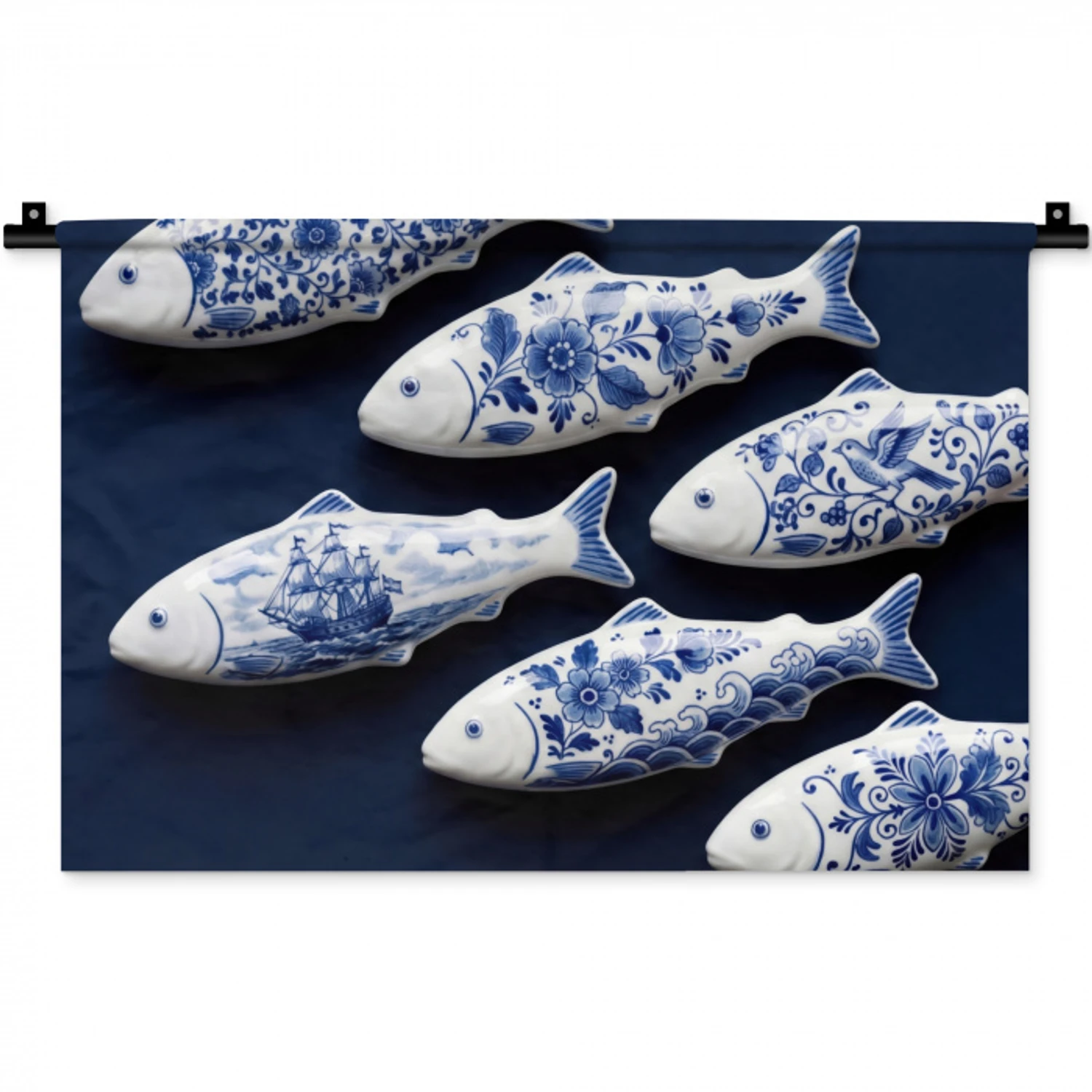 Vissen - Delfts - Blauw - Keramiek Wandkleed katoen klein -zz3d