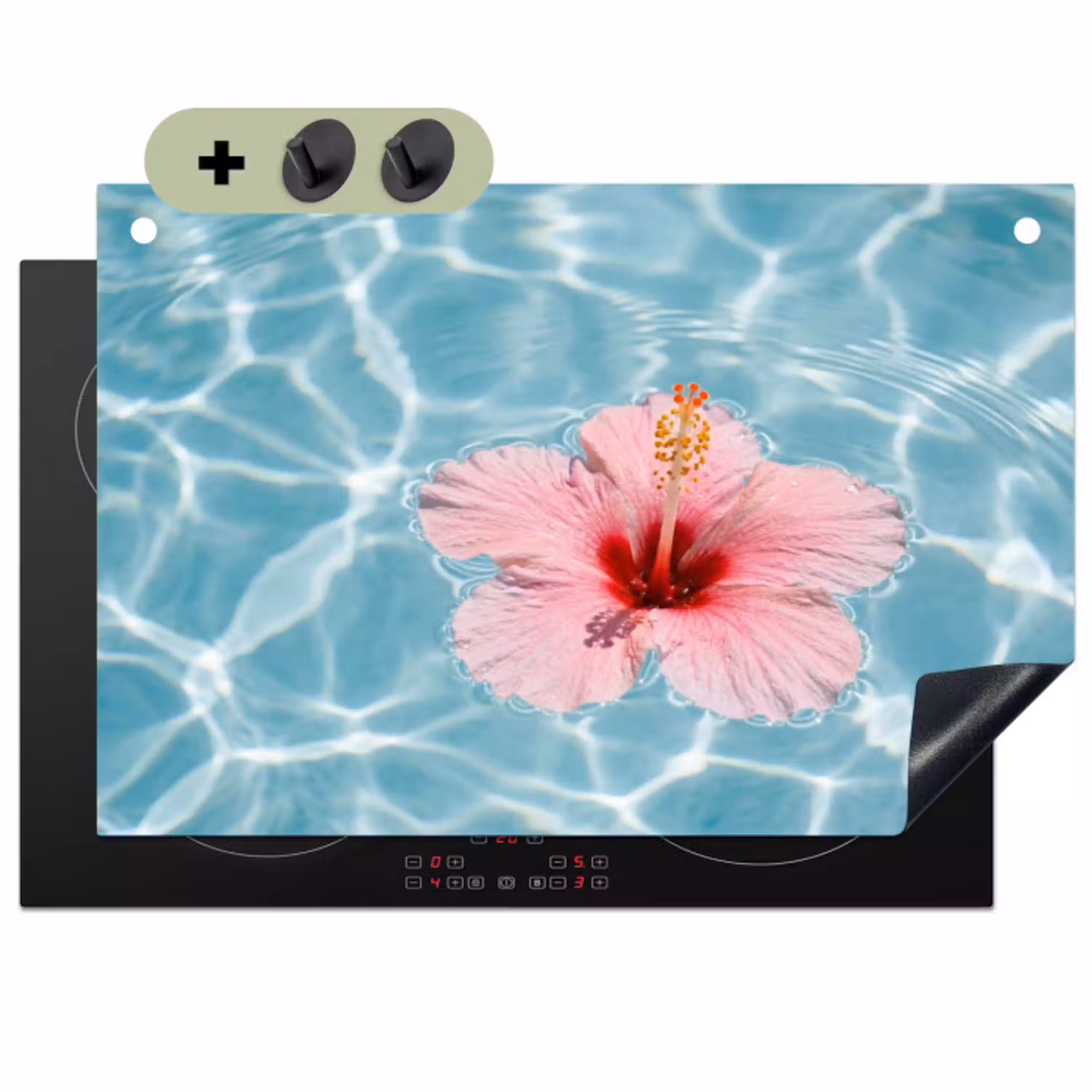 Hibiscus - Water - Roze Inductie beschemer met haakjes klein -3d
