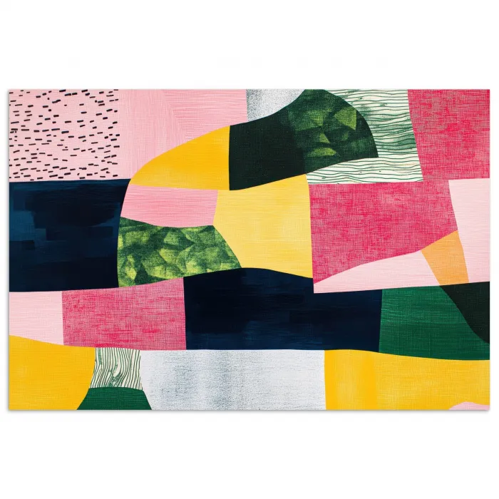 Abstract - Roze - Lappen - Vormen - Geel poster papier klein -3d