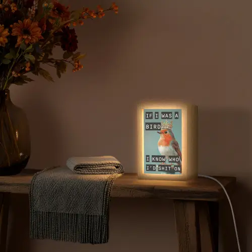 Roodborstje - Vogel - Blauw - Decoratie Light Box met kabel (Tafellamp) klein -sfeer4