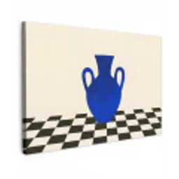 Vaas - Blauw - Geblokt - Modern Tuinposter op houten frame 2 cm dik klein -3d