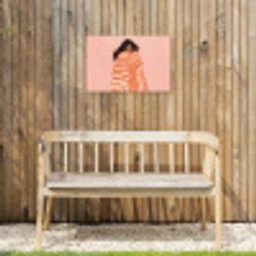 Meisje - Deken - Gestreept - Oranje Tuinposter op houten frame 2 cm dik klein -sfeer4