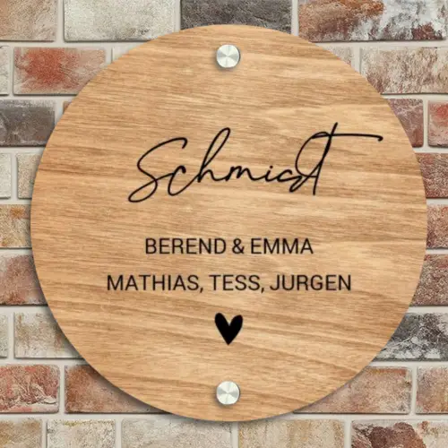 Licht hout - Sierlijk Naambord Rond klein -sfeer2