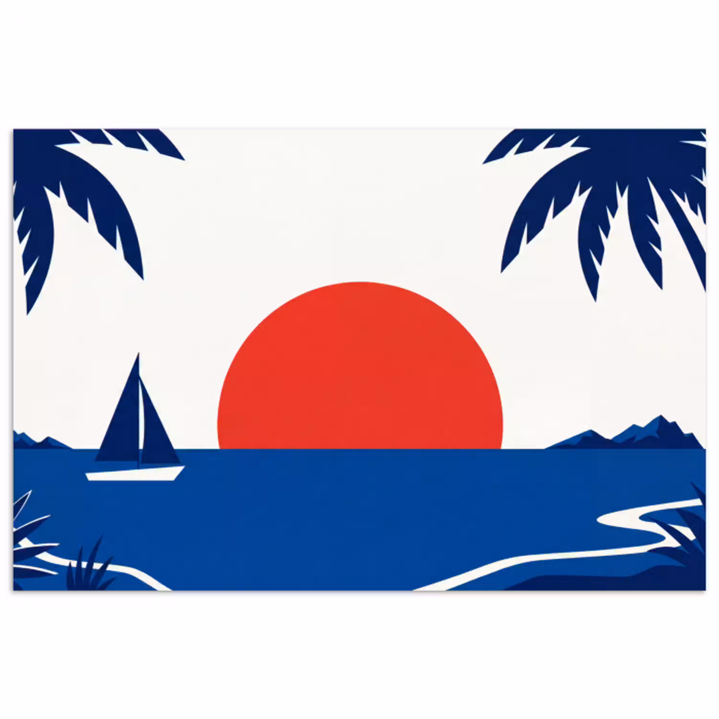 Zonsondergang - Zee - Palmboom - Tropisch - Modern poster papier klein -3d