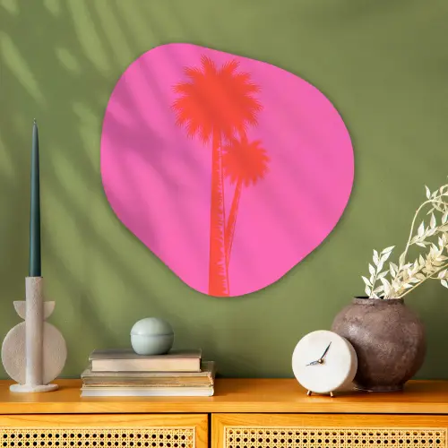 Palmbomen - Modern - Roze Wandcirkel Organisch Aluminium middel -sfeer2