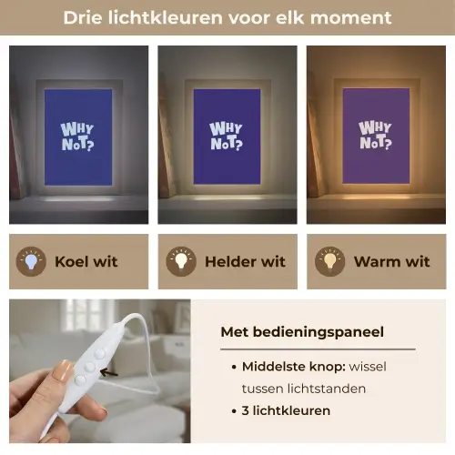 Blauw - Why not - Minimalistisch Light Box met kabel (Tafellamp) klein -USP_lichtkleurNL
