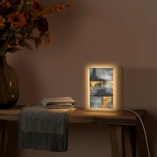 Modern - Goud - Grijs - Patroon Light Box met kabel (Tafellamp) klein -sfeer4
