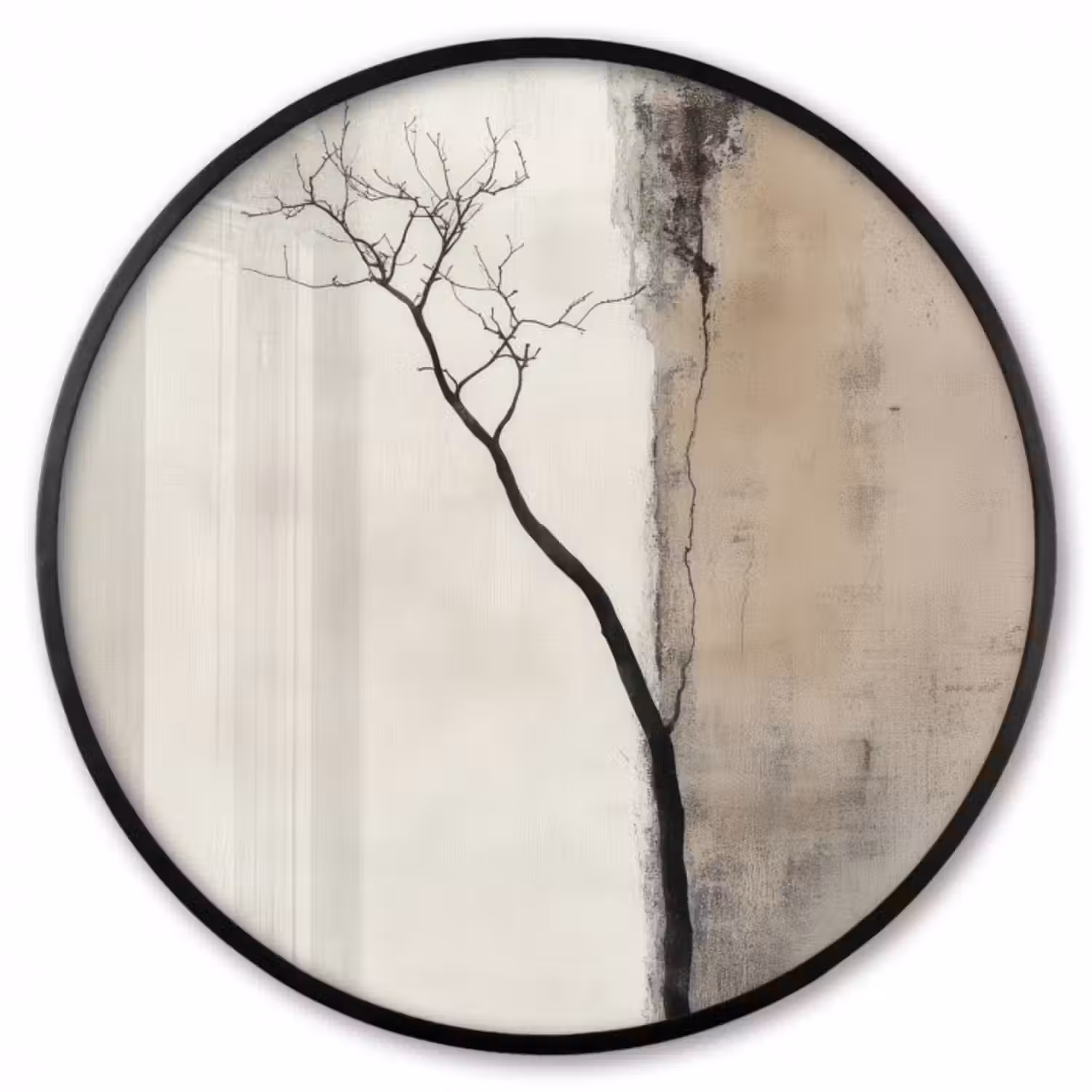Poster im Rahmen Rund - Wabi sabi - Pflanze - Beige