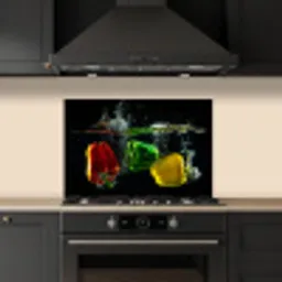 Paprika - Groente - Water - Zwart - Rood - Groen - Geel keuken achterwand spatscherm klein -sfeer1