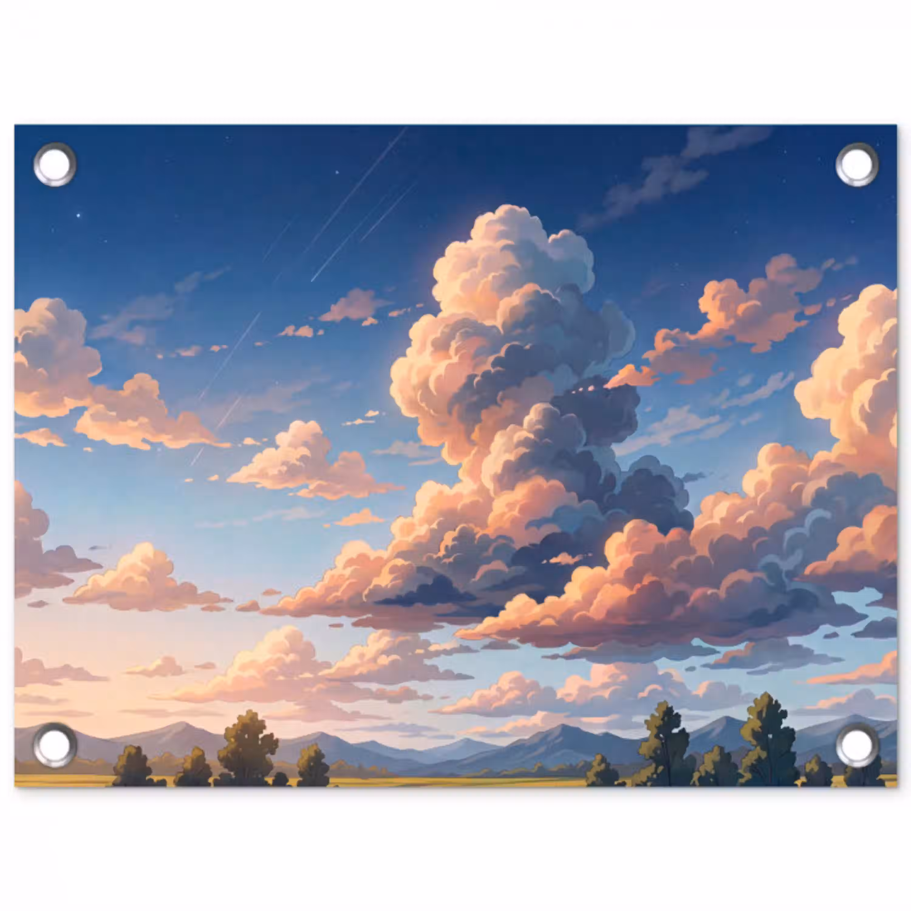 Wolken - Daghemel - Natuur - Illustratie - Oranje tuinposter los doek klein -3d