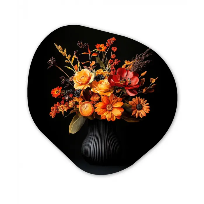 Herfst - Boeket - Oranje Wandcirkel Organisch Aluminium middel -3d
