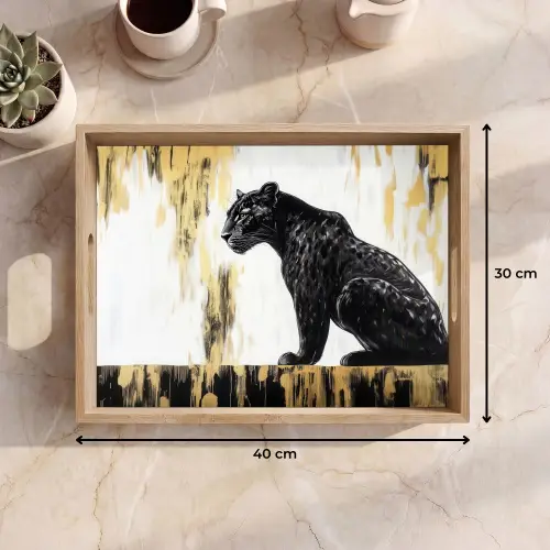 Panter - Zwart - Abstract - Goud Dienblad Rechthoek middel -USP_Formaat
