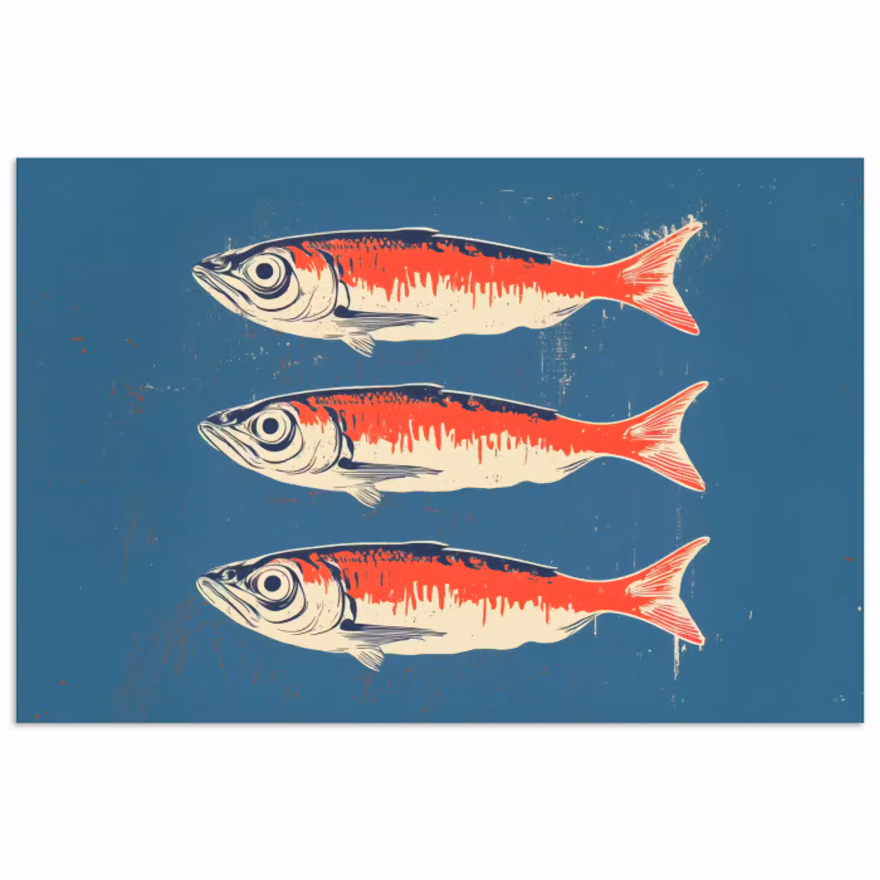 Vissen - Rood - Blauw poster papier klein -3d