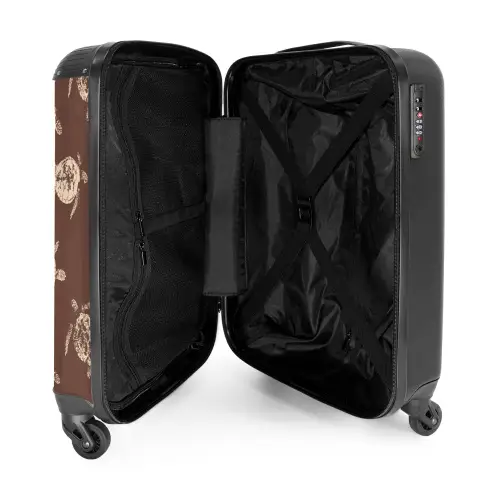 Patronen - Schildpadden op bruine achtergrond NBS - Handbagage koffer - Kinderen Unisex middel -binnenkant