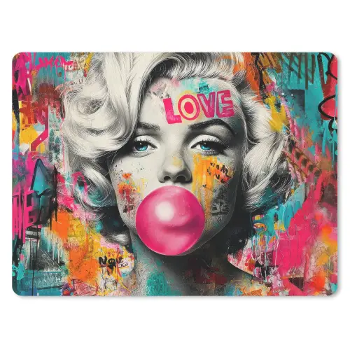 Vrouw - Kauwgom - Graffiti - Neonkleuren muismat rubber klein -3d