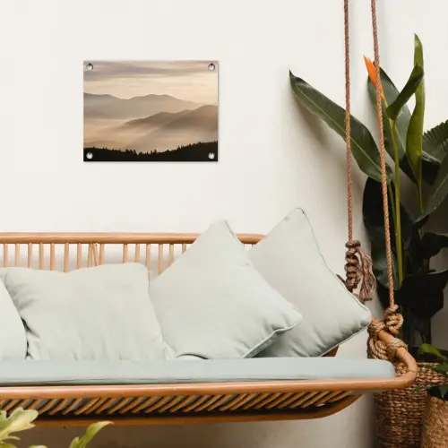 Bergen - Mist - Zonnestralen tuinposter los doek klein -sfeer7