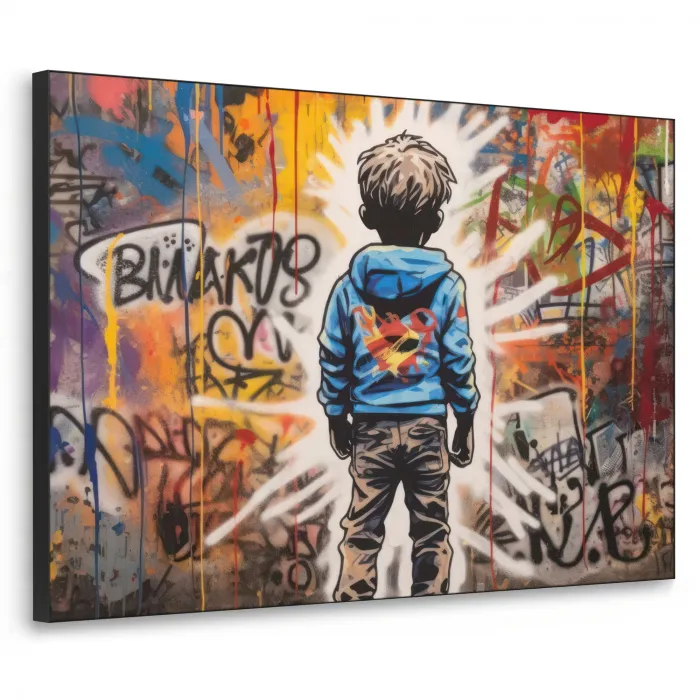 Graffiti - Jongen - Kleuren - Street Art Textielframe zwart klein -3d