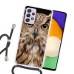 Oehoe - Uil - Portret - Bruin Hoesje Samsung Galaxy A52 5G met koord klein -sfeer1