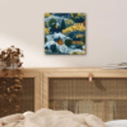 Huisjes - Bloemen - Patroon - Geel - Blauw aluminium wit klein 46 -sfeer3