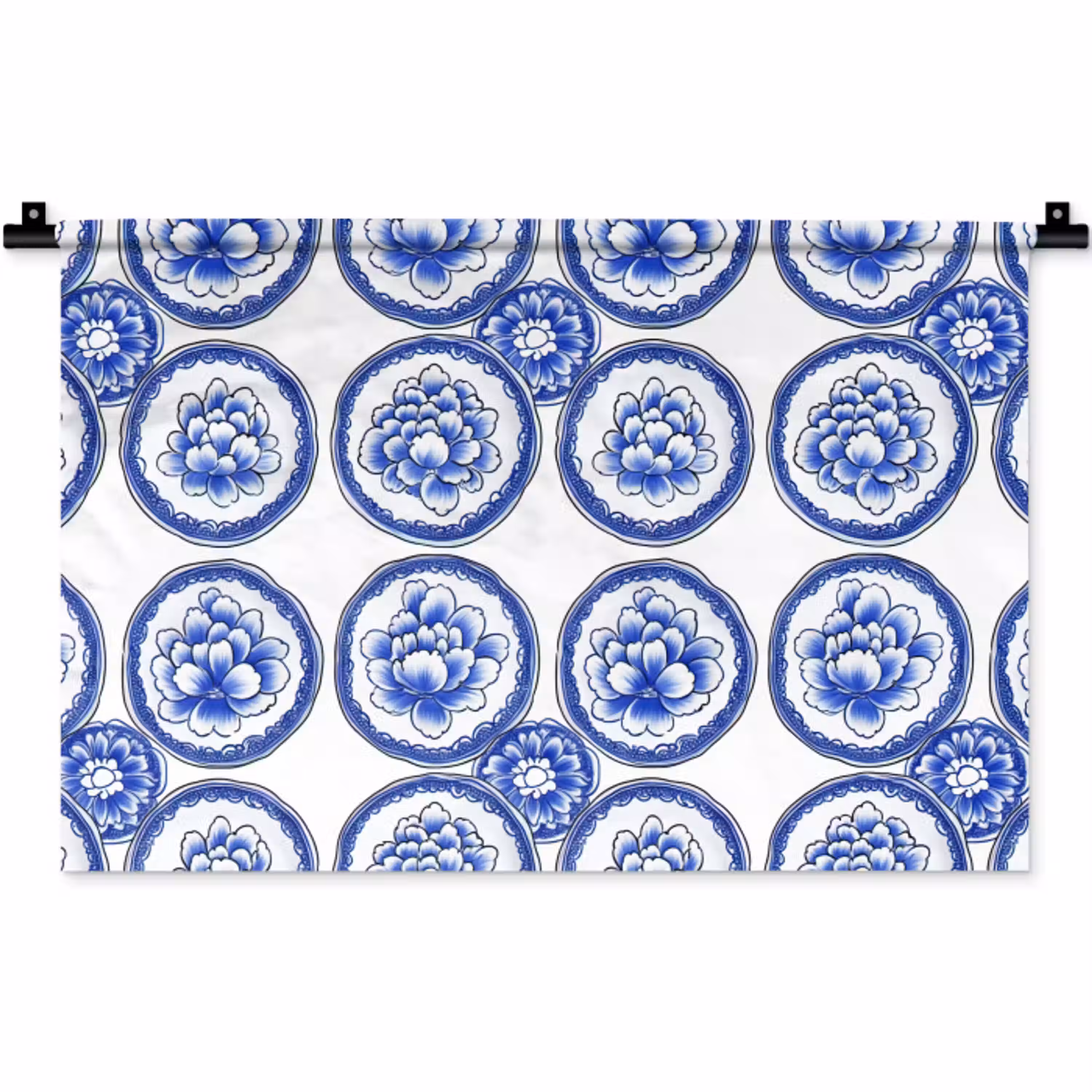 Cirkels - Bloemen - Blauw Wandkleed katoen klein 269 -zz3d