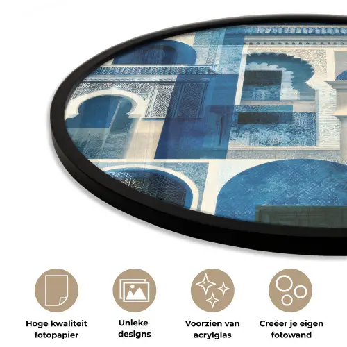 Abstract - Islamitisch - Blauw - Wit Fotolijst rond zonder passe partout klein -closeup_NL