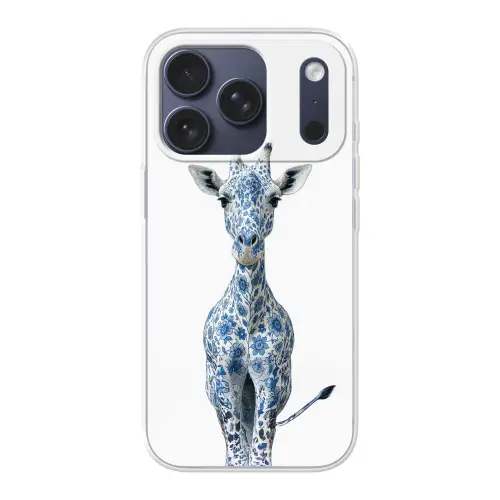 Giraffe - Delfts blauw - Dieren - Minimalistisch Telefoonhoesje iPhone 17 Pro klein -3d