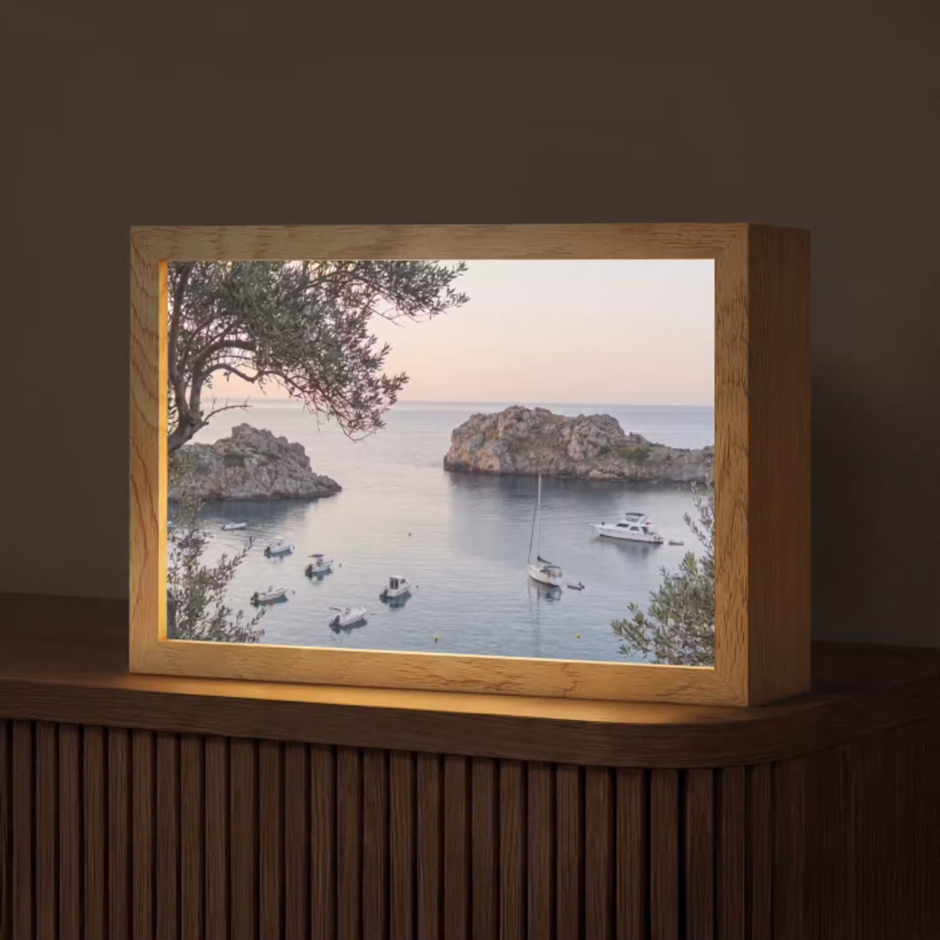 Baai - boten - zonsondergang Light Box met kabel (Tafellamp) klein -z3d_website