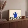 Vaas - Blauw - Geblokt - Modern Light Box met batterij (Wandlamp) middel -sfeer2