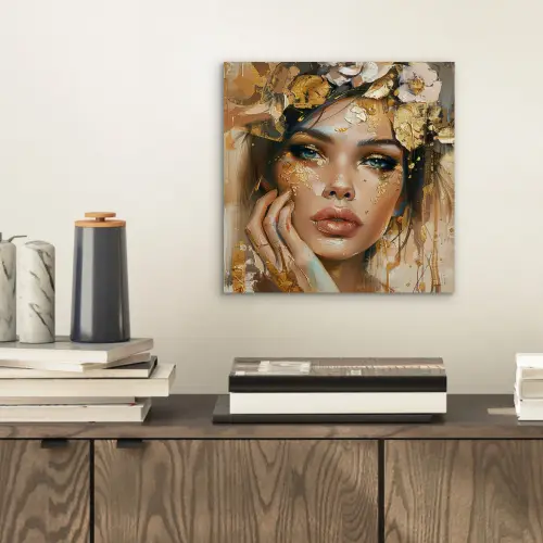 Vrouw - Bloemen  - Goud - Portret aluminium wit klein -sfeer1