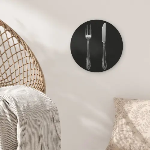 Vork - Mes - Zilver Akoestische PET Vilt - Rond klein -sfeer4