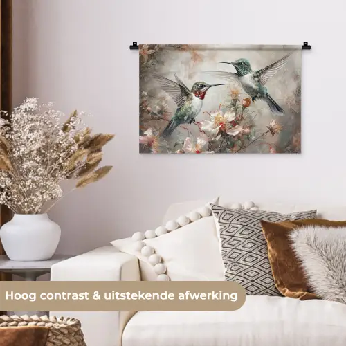 Kolibrie - Vogels - Bloemen - Planten Wandkleed katoen klein -sfeer1