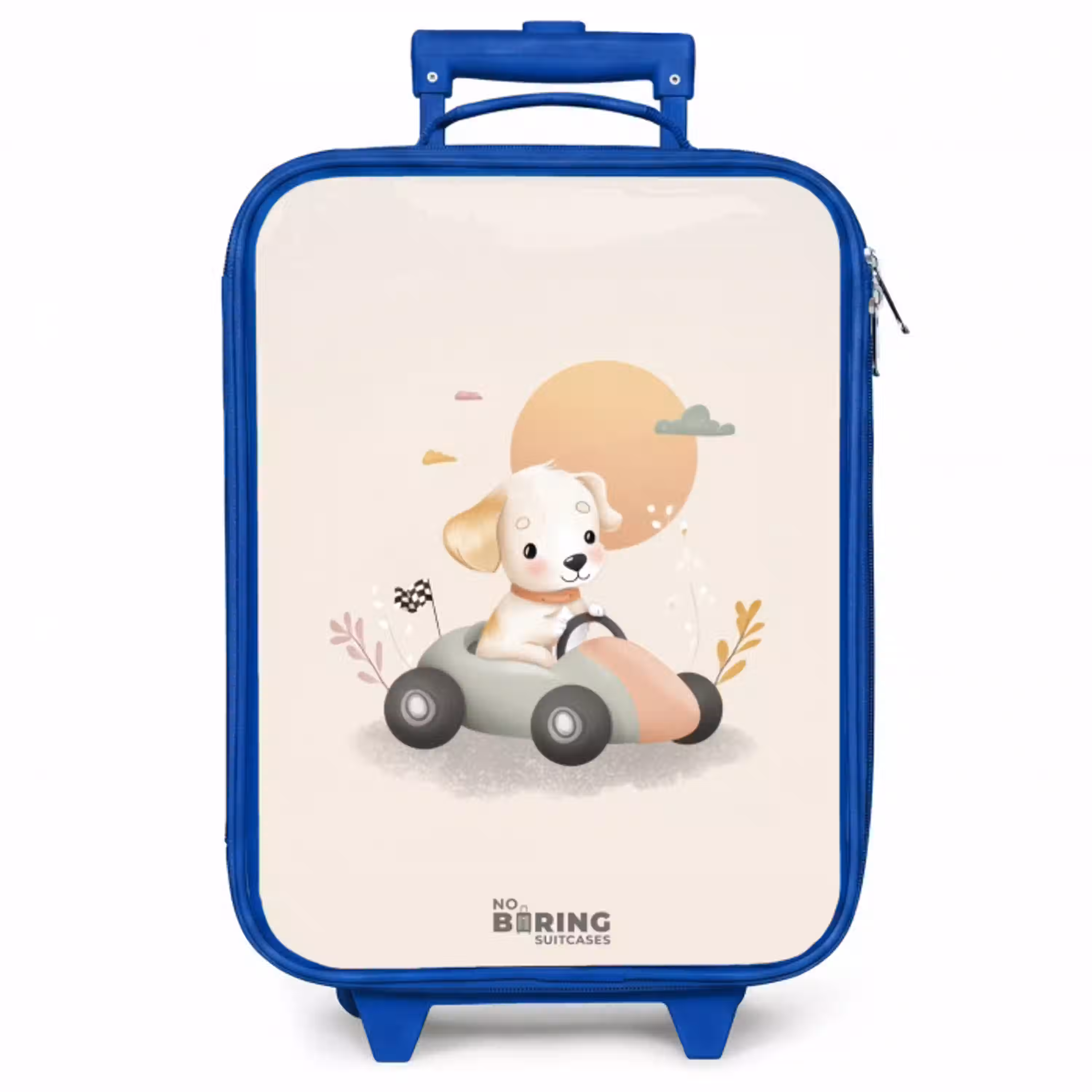 Puppy in een raceauto in beige kleuren Kinderkoffer - Blauw klein -zzz_website3d