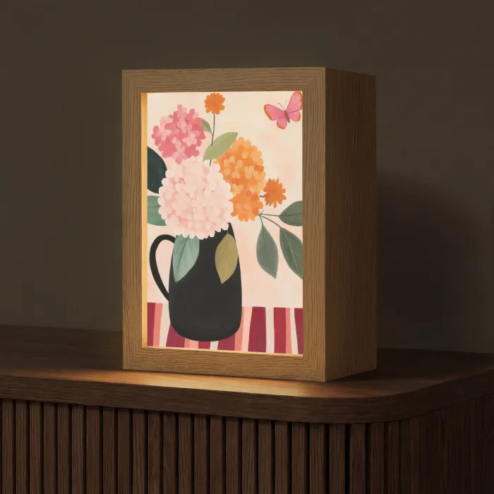 Vaas - Bloemen - Vlinder - Rood Light Box met kabel (Tafellamp) klein -z3d_website
