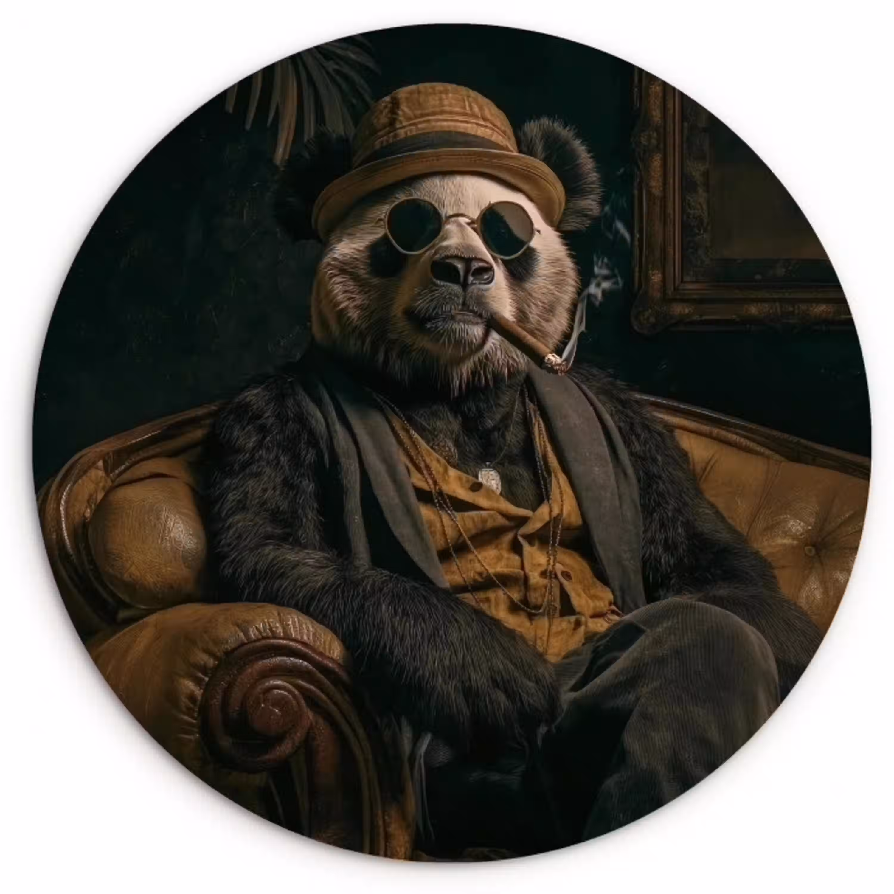 Panda - Hoed - Bril - Pak Wandcirkel kunststof plaat 5mm dik klein -3d